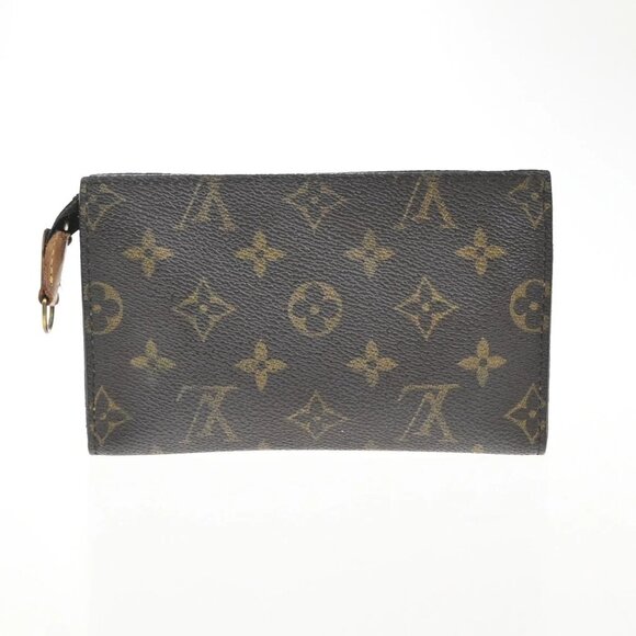 LOUIS VUITTON LV Logo Bucket PM Pouch Bag Monogram Leather Brown Gold 04EF782 - Picture 3 of 13